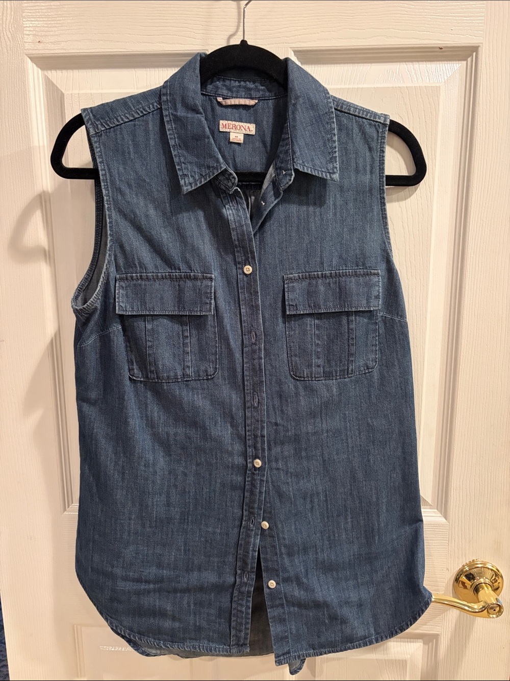 Merona Denim Sleeveless Button-Down Shirt - Blue
